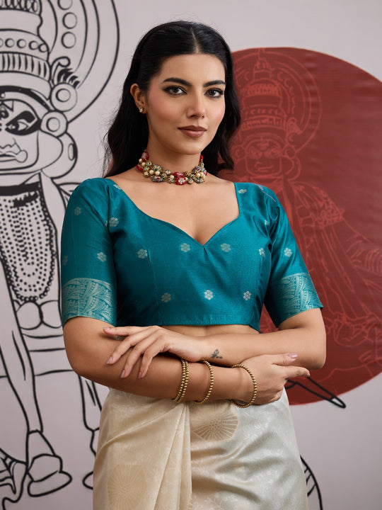 Rama Handloom Weaving Paper Silk Saree With Blouse Piece