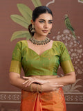 Orange Tussar Silk Handloom Weaving Saree With Blouse Piece