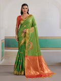 Green Pure Silk Handloom Weaving Saree With Blouse Piece