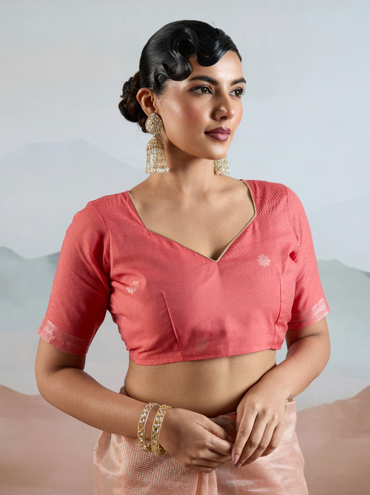 Light-Pink Handloom Zari Tissue - Brasso Weaving Saree With Blouse Piece