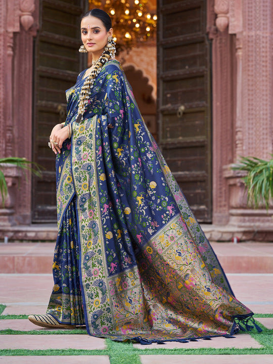 Blue Soft Silk Festive Wear Saree With Blouse Piece