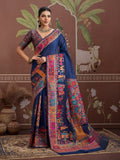 Blue Modal Cotton Pashmina Weaving Saree With Blouse Piece