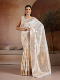 White Handloom Weaving Silk Saree With Blouse Piece