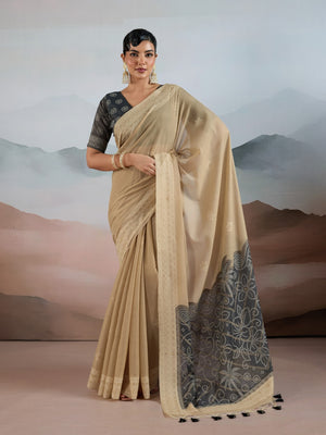 Grey Pure Viscose Cotton Handloom Weaving Saree With Blouse Piece