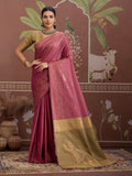 Pink Tussar Silk Handloom Weaving Saree With Blouse Piece