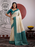 Rama Handloom Weaving Paper Silk Saree With Blouse Piece