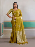 Yellow Pure Satin Handloom Weaving Saree With Blouse Piece