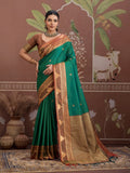 Green Tussar Silk Handloom Weaving Saree With Blouse Piece