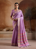 Purple Handwoven Bhagalpuri Weaving With Multi Pallu & Blouse Saree With Blouse Piece