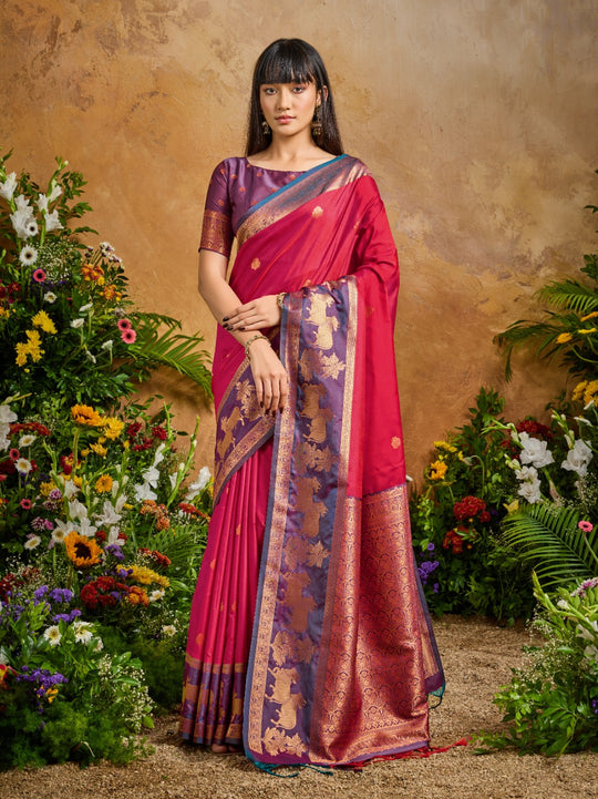Red Pure Silk Handloom Weaving Saree With Blouse Piece