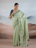 Green Handloom Zari Tissue - Brasso Weaving Saree With Blouse Piece