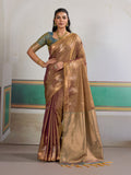 Brown Tussar Silk Handloom Weaving Saree With Blouse Piece