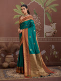 Sea-Green Tussar Silk Handloom Weaving Saree With Blouse Piece