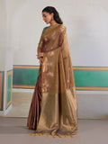 Brown Tussar Silk Handloom Weaving Saree With Blouse Piece