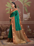 Green Tussar Silk Handloom Weaving Saree With Blouse Piece