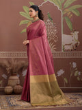 Pink Tussar Silk Handloom Weaving Saree With Blouse Piece