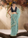Blue Munga Cotton Handloom Weaving Saree With Blouse Piece