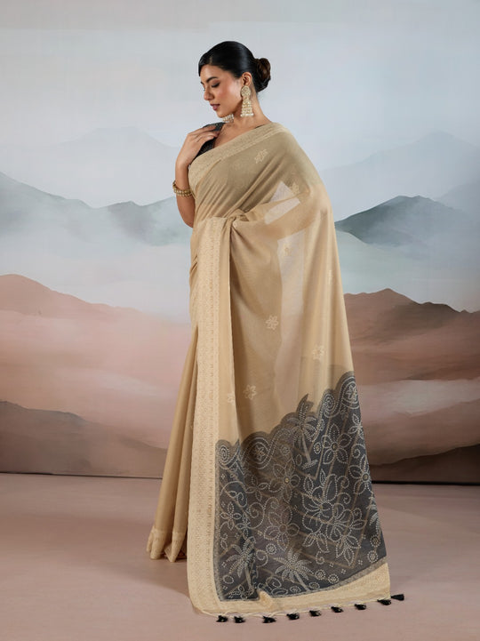 Grey Pure Viscose Cotton Handloom Weaving Saree With Blouse Piece