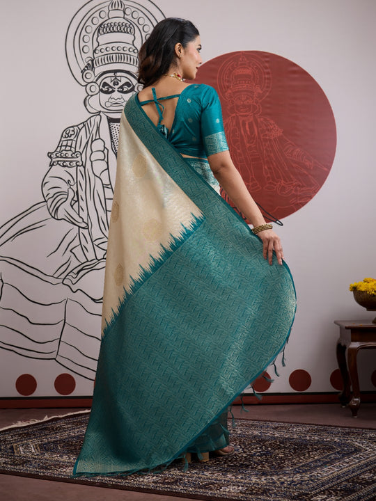 Rama Handloom Weaving Paper Silk Saree With Blouse Piece