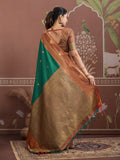 Green Tussar Silk Handloom Weaving Saree With Blouse Piece