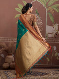 Green Tussar Silk Handloom Weaving Saree With Blouse Piece