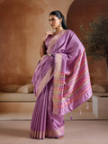 Purple Handwoven Bhagalpuri Weaving With Multi Pallu & Blouse Saree With Blouse Piece