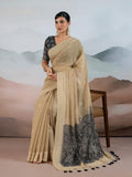 Grey Pure Viscose Cotton Handloom Weaving Saree With Blouse Piece