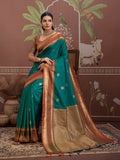 Sea-Green Tussar Silk Handloom Weaving Saree With Blouse Piece