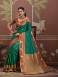 Green Tussar Silk Handloom Weaving Saree With Blouse Piece