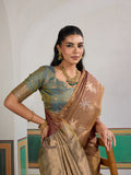 Brown Tussar Silk Handloom Weaving Saree With Blouse Piece