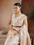 White Handloom Weaving Silk Saree With Blouse Piece