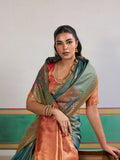 Dark-Green Pure Silk Handloom Weaving Saree With Blouse Piece