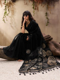 Black Pure Munga Silk Handloom Weaving Saree With Blouse Piece