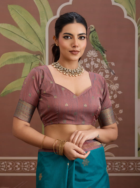 Rama Tussar Silk Handloom Weaving Saree With Blouse Piece