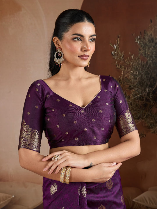 Wine Handloom Weaving Silk Saree With Blouse Piece