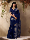 Blue Pure Munga Silk Handloom Weaving Saree With Blouse Piece