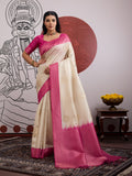 Pink Handloom Weaving Paper Silk Saree With Blouse Piece