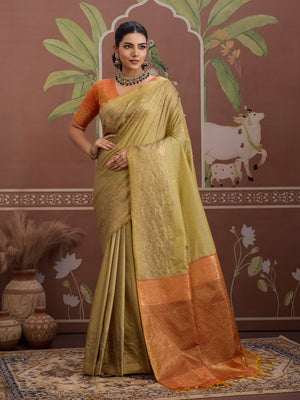 Tusser-Grey Tussar Silk Handloom Weaving Saree With Blouse Piece
