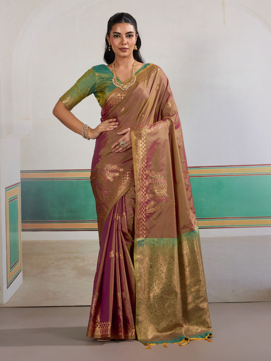Brown Pure Silk Handloom Weaving Saree With Blouse Piece