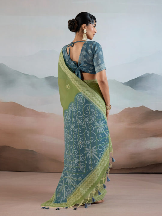 Green Pure Viscose Cotton Handloom Weaving Saree With Blouse Piece