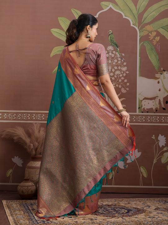 Sea-Rama Tussar Silk Handloom Weaving Saree With Blouse Piece