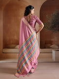 Pink Handwoven Bhagalpuri Weaving With Multi Pallu & Blouse Saree With Blouse Piece