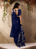 Blue Pure Munga Silk Handloom Weaving Saree With Blouse Piece
