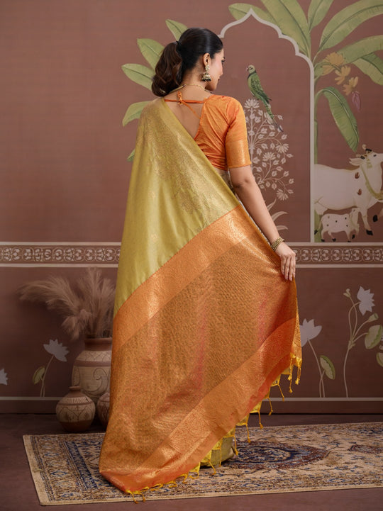 Tusser-Grey Tussar Silk Handloom Weaving Saree With Blouse Piece