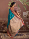 Rama Tussar Silk Handloom Weaving Saree With Blouse Piece