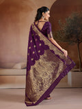 Wine Handloom Weaving Silk Saree With Blouse Piece