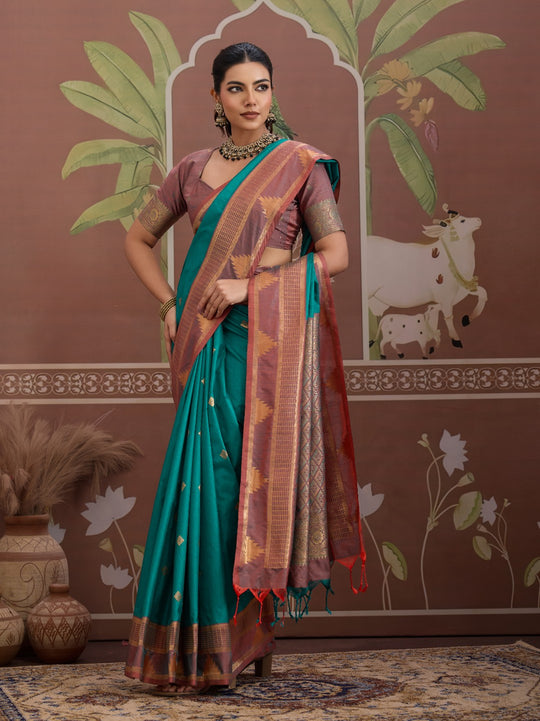 Sea-Rama Tussar Silk Handloom Weaving Saree With Blouse Piece