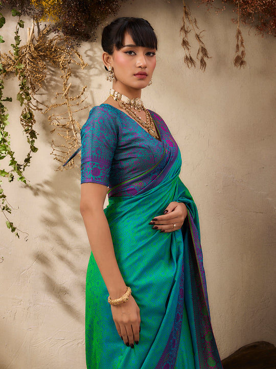 Rama Pure Kanjivaram Weaving Silk Saree With Blouse Piece