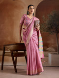 Pink Handwoven Bhagalpuri Weaving With Multi Pallu & Blouse Saree With Blouse Piece
