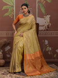 Tusser-Grey Tussar Silk Handloom Weaving Saree With Blouse Piece